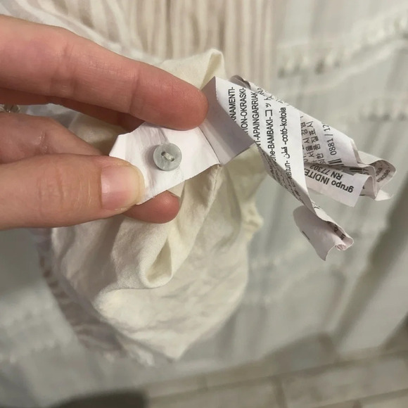 Zara 100% cotton dress / top w crochet detail beige and cream vertical stripes L - Picture 8 of 11